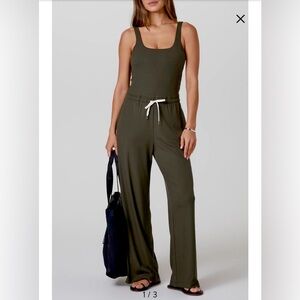 Vuori “Kale” slightly Green Pose Jumpsuit with Drawstring Waist